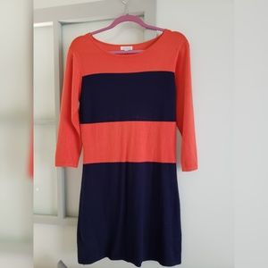 Navy & Bright Red/Orange Sweater Dress